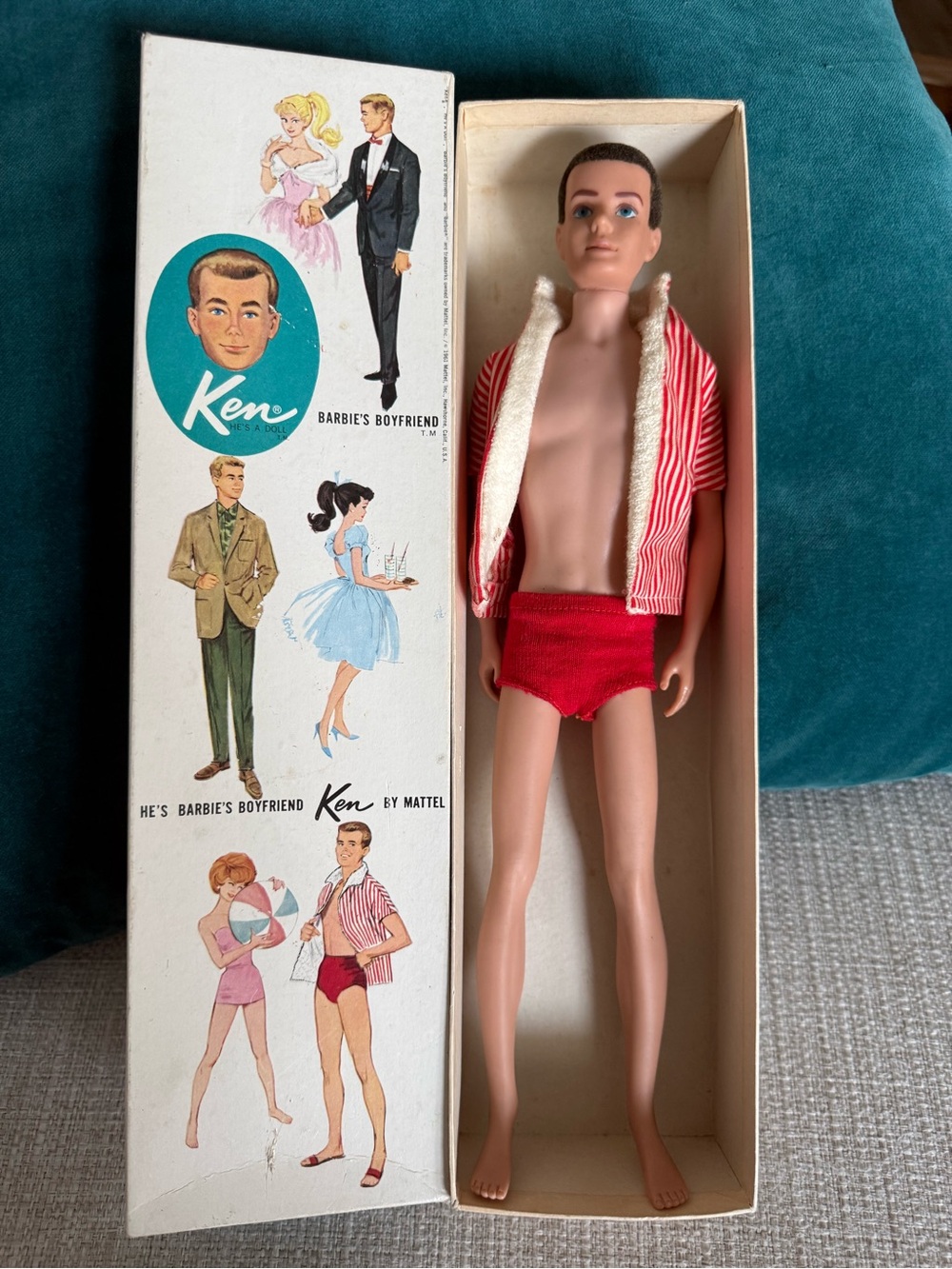 Mattel 1960s Ken Doll with Red Striped Jacket & Red Swim Briefs - Picture 8 of 9